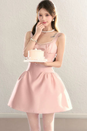 Pink French Bowknot U-Neck Dress