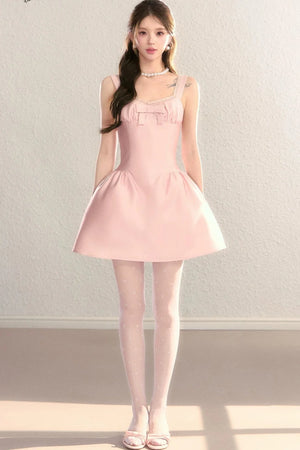 Pink French Bowknot U-Neck Dress