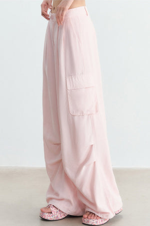 Pink High-Waisted Wide-Leg Cargo Pants