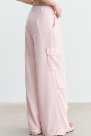 Pink High-Waisted Wide-Leg Cargo Pants