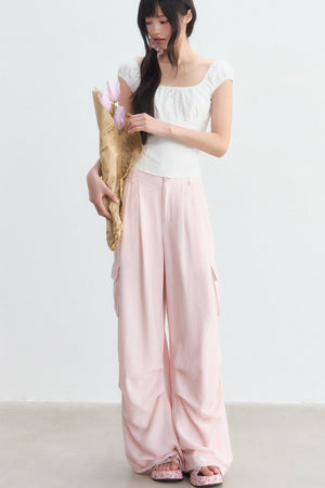 Pink High-Waisted Wide-Leg Cargo Pants