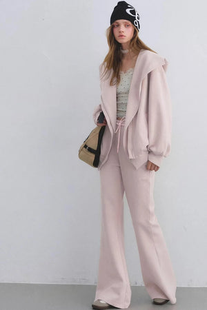Pink Hooded Zip-Up Jacket Set-Up