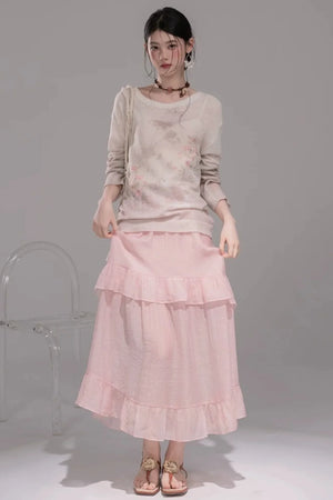 Pink Khaki Gradient Knit Blouse