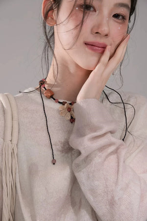 Pink Khaki Gradient Knit Blouse
