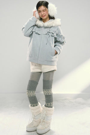Pink Lace Fur Hooded Tweed Jacket