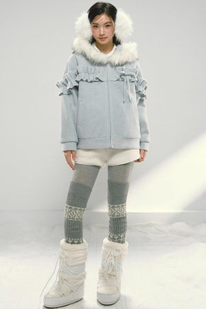Pink Lace Fur Hooded Tweed Jacket