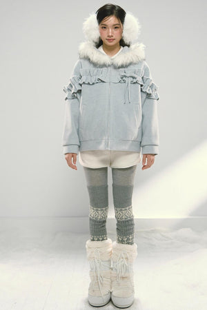 Pink Lace Fur Hooded Tweed Jacket