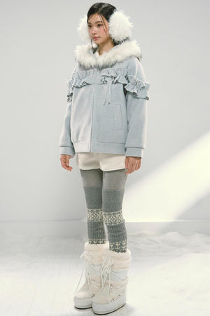 Pink Lace Fur Hooded Tweed Jacket