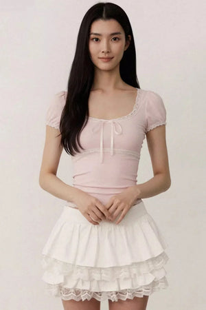 Pink Lace Puff Sleeve Top
