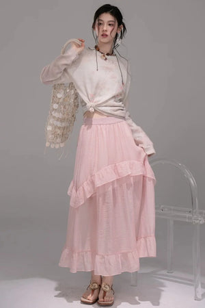 Pink Lyocell Pleated Skirt
