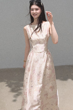 Pink Mist Linen Floral Dress