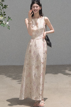Pink Mist Linen Floral Dress