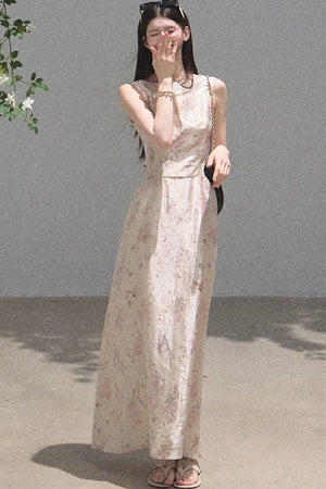 Pink Mist Linen Floral Dress