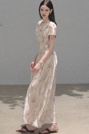 Pink Mist Linen Floral Dress