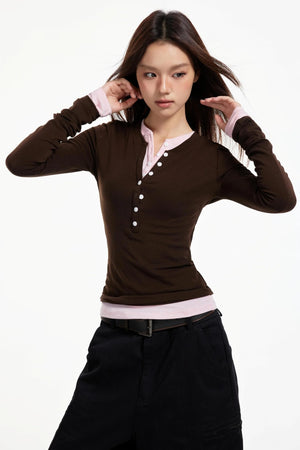 Pink Neck Knit Top