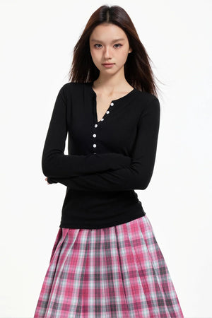 Pink Neck Knit Top