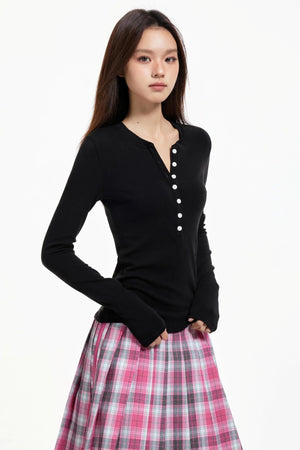 Pink Neck Knit Top