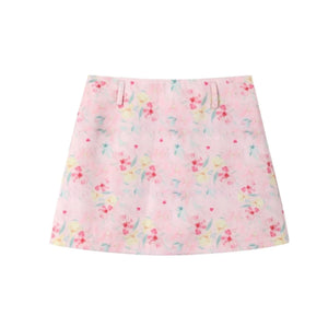 Pink Oil Painting Print Skirt Set-Up