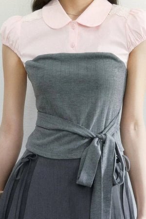 Pink Patchwork Tie-Up Blouse Set-Up