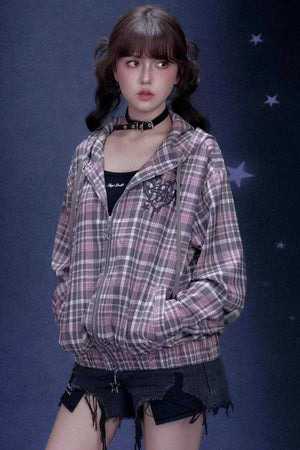 Pink Plaid Hooded Jacket