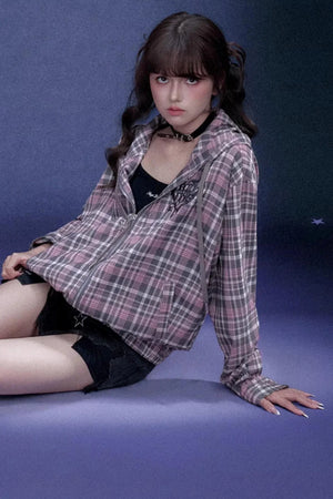 Pink Plaid Hooded Jacket
