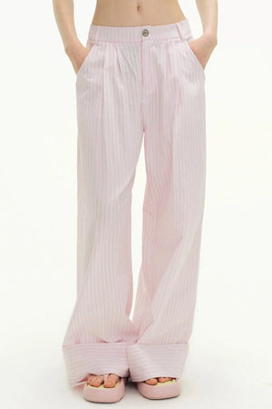 Pink Plaid Wide-Leg Pants