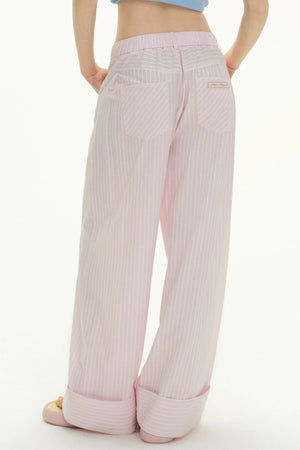 Pink Plaid Wide-Leg Pants