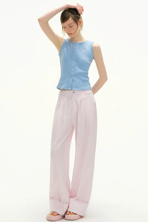Pink Plaid Wide-Leg Pants