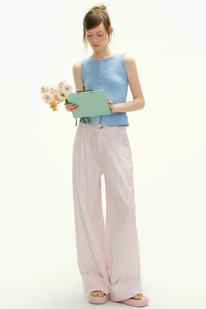 Pink Plaid Wide-Leg Pants