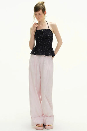 Pink Plaid Wide-Leg Pants