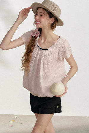 Pink Pleated Summer Blouse