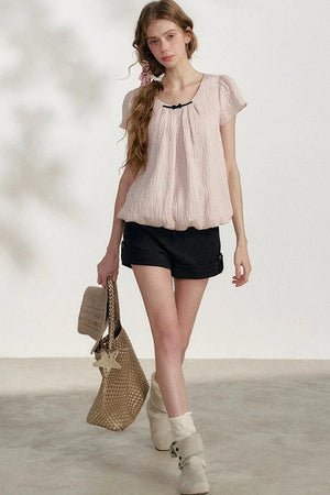 Pink Pleated Summer Blouse