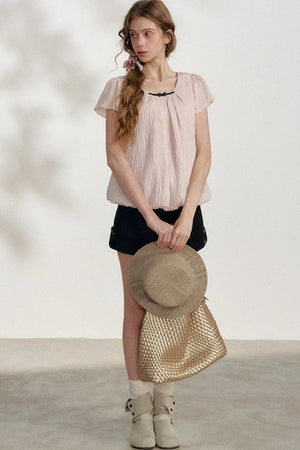 Pink Pleated Summer Blouse