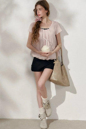 Pink Pleated Summer Blouse
