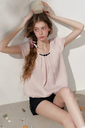 Pink Pleated Summer Blouse