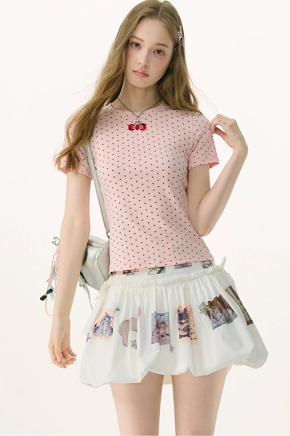Pink Polka Dot Bow Blouse