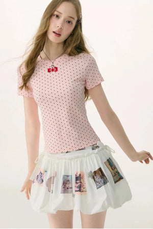 Pink Polka Dot Bow Blouse