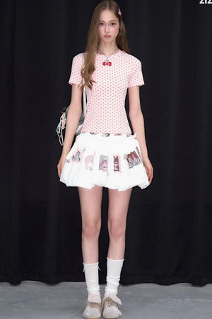 Pink Polka Dot Bow Blouse