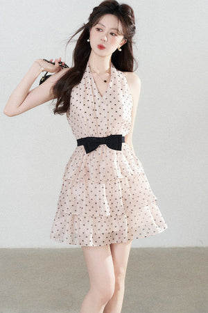 Pink Polka Dot Chiffon Dress