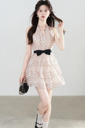 Pink Polka Dot Chiffon Dress