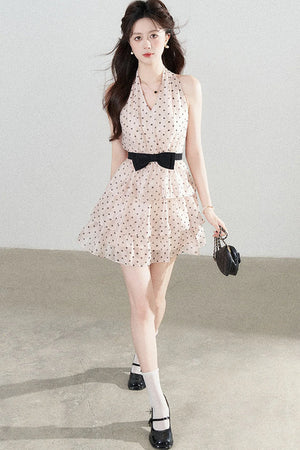 Pink Polka Dot Chiffon Dress