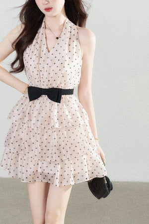 Pink Polka Dot Chiffon Dress