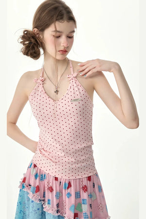Pink Polka Dot Halter Tank Top