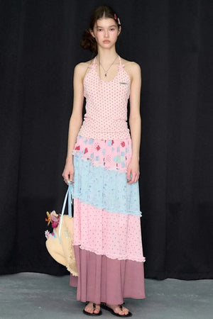 Pink Polka Dot Halter Tank Top