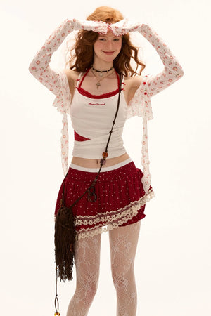 Pink Polka Dot Layered Half-Skirt