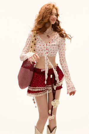 Pink Polka Dot Layered Half-Skirt