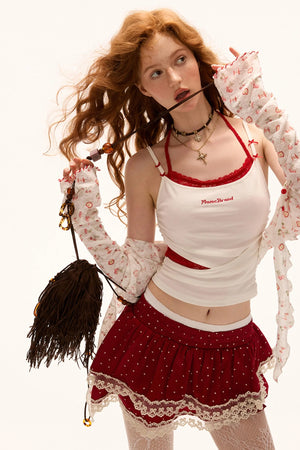 Pink Polka Dot Layered Half-Skirt