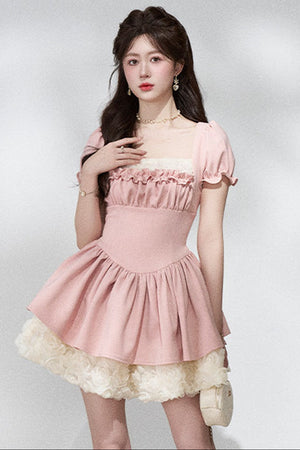 Pink Puff Sleeve Summer Dress