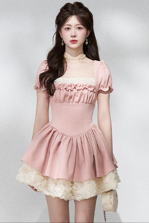 Pink Puff Sleeve Summer Dress