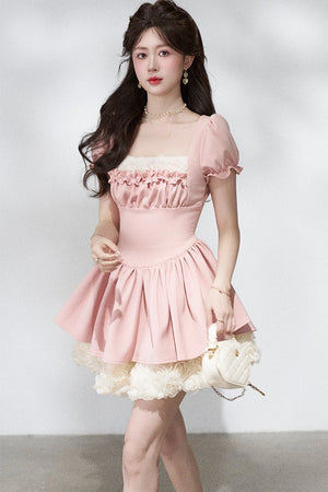 Pink Puff Sleeve Summer Dress